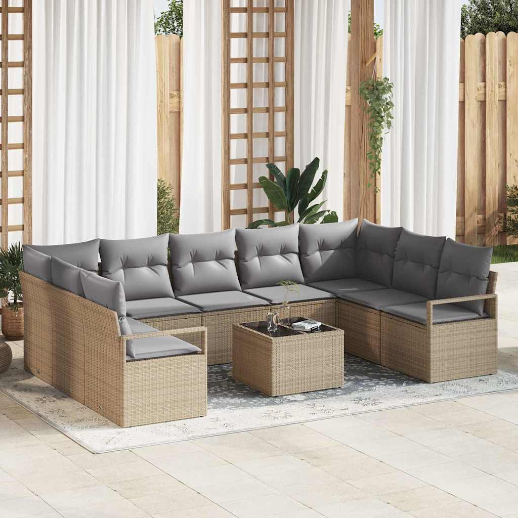 Set di divani con cuscino 10 pcs Beige polyrattan | homemem39