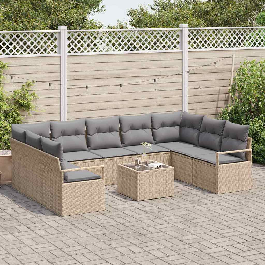 Set di divani con cuscino 10 pcs Beige polyrattan | homemem39