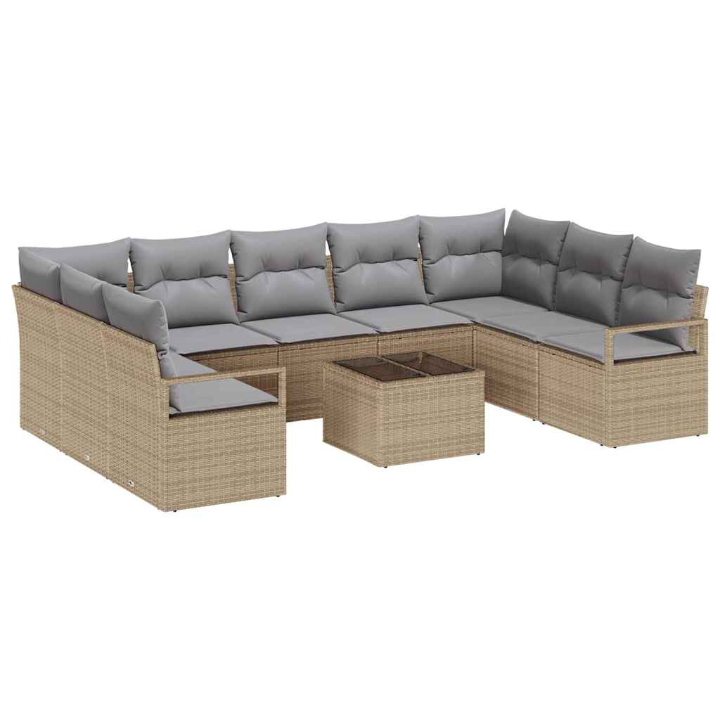 Set di divani con cuscino 10 pcs Beige polyrattan | homemem39