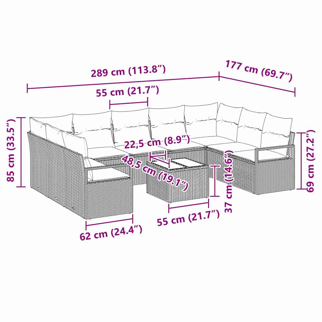 Set di divani con cuscino 10 pcs Beige polyrattan | homemem39