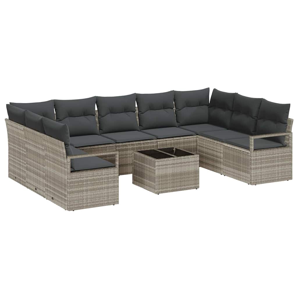 Set di divani con cuscino 10 pcs Grigio chiaro polyrattan | homemem39