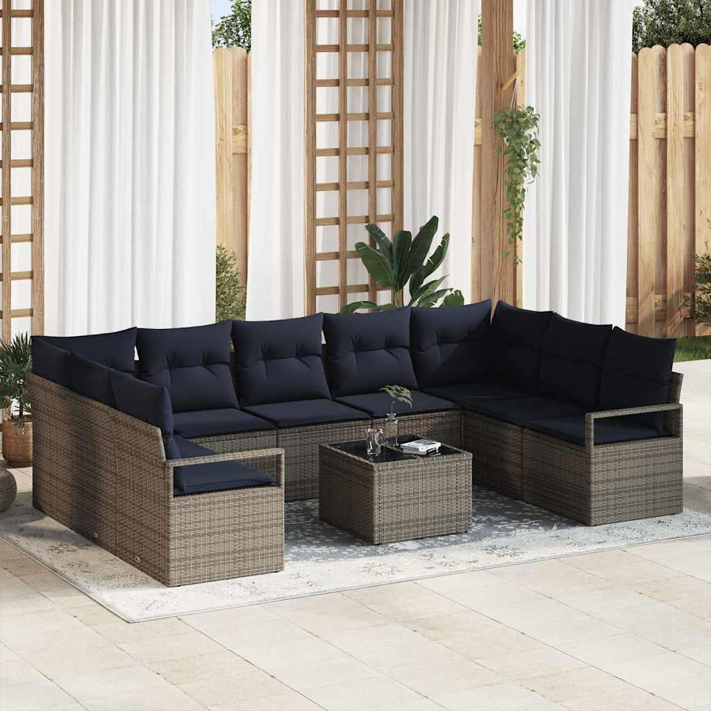 Set di divani con cuscino 10 pcs Grigio polyrattan | homemem39