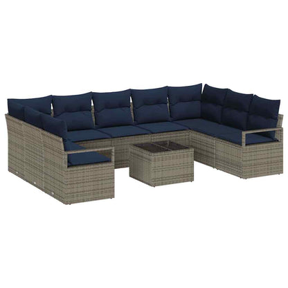 Set di divani con cuscino 10 pcs Grigio polyrattan | homemem39
