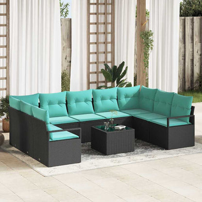 Set di divani con cuscino 10 pcs Nero polyrattan | homemem39