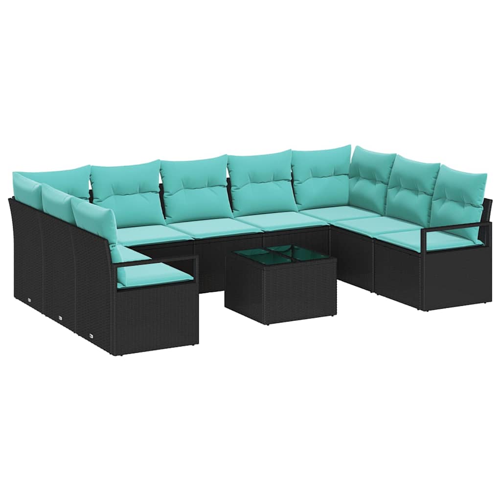 Set di divani con cuscino 10 pcs Nero polyrattan | homemem39