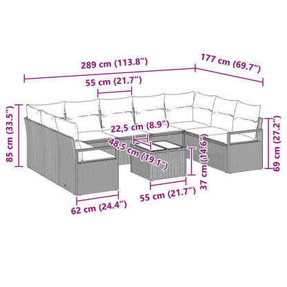 Set di divani con cuscino 10 pcs Nero polyrattan | homemem39