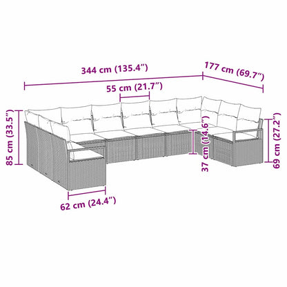 Set di divani con cuscino 10 pcs Nero polyrattan | homemem39