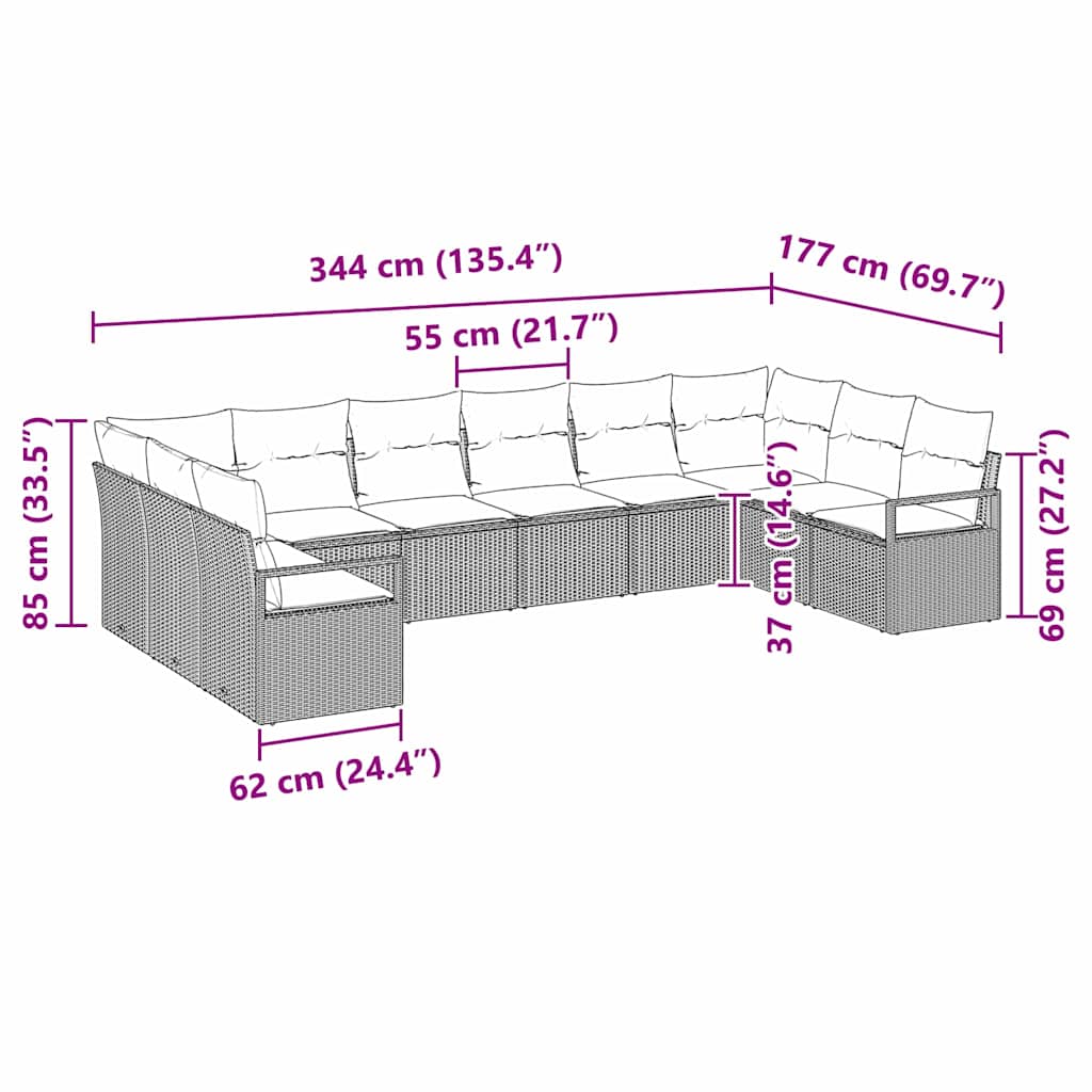 Set di divani con cuscino 10 pcs Grigio polyrattan | homemem39
