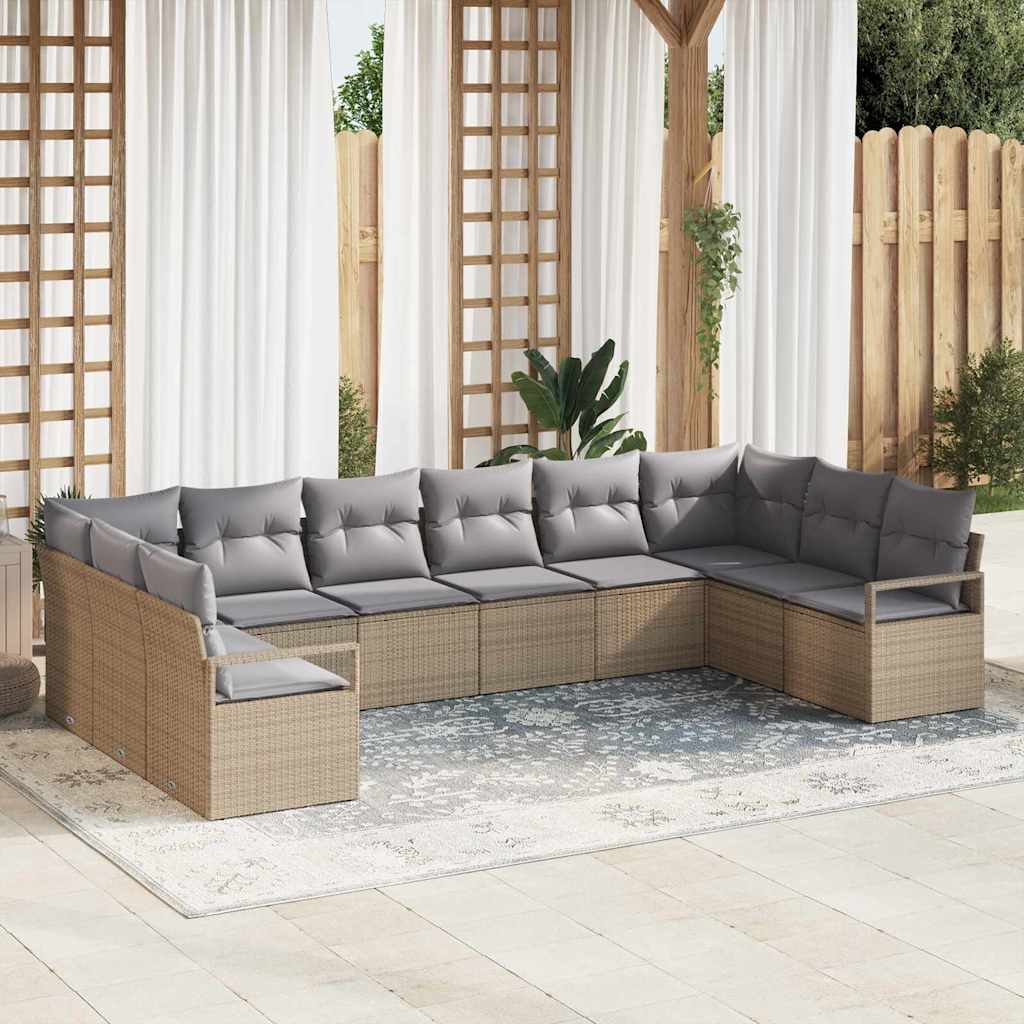 Set di divani con cuscino 10 pcs Beige polyrattan | homemem39