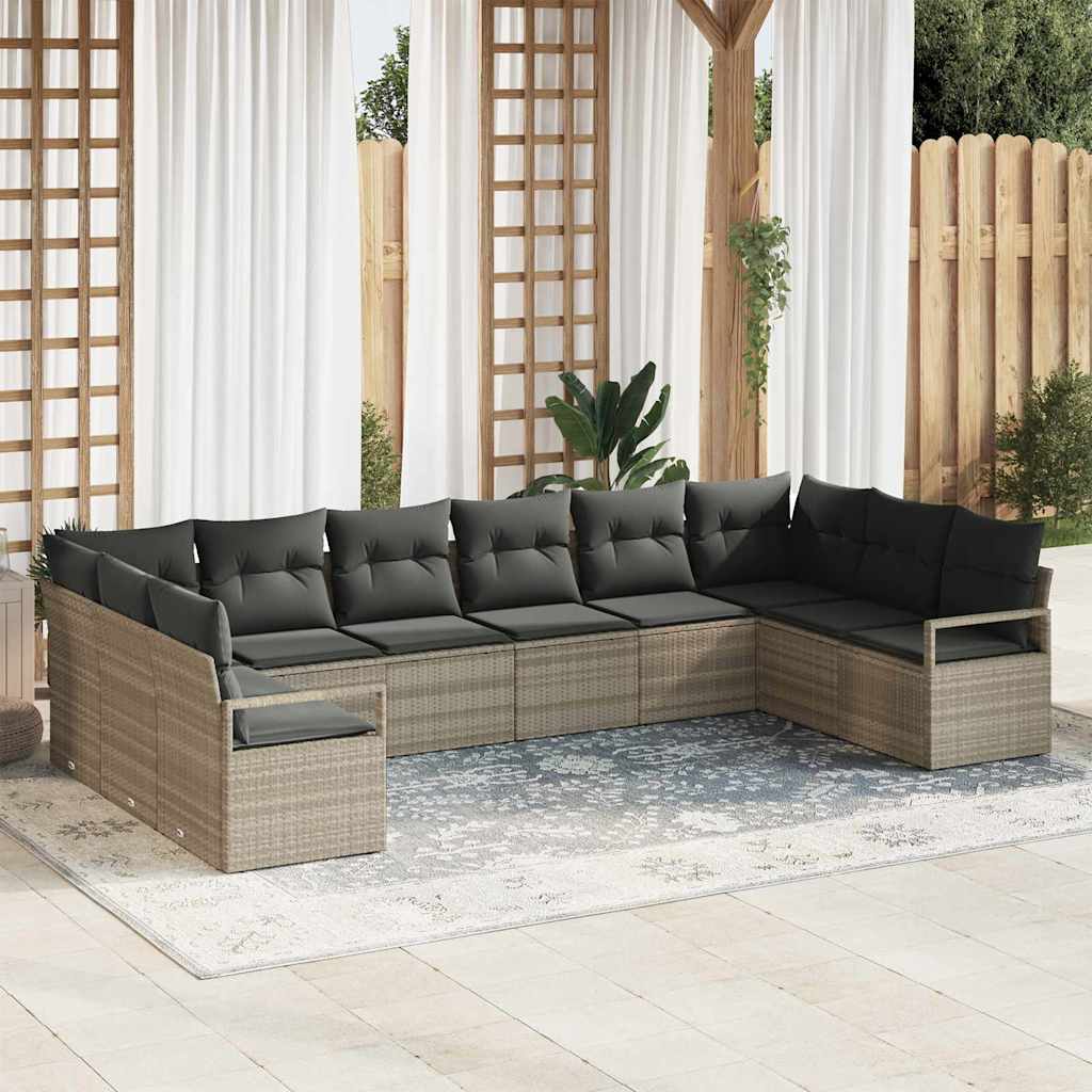 Set di divani con cuscino 10 pcs Grigio chiaro polyrattan | homemem39