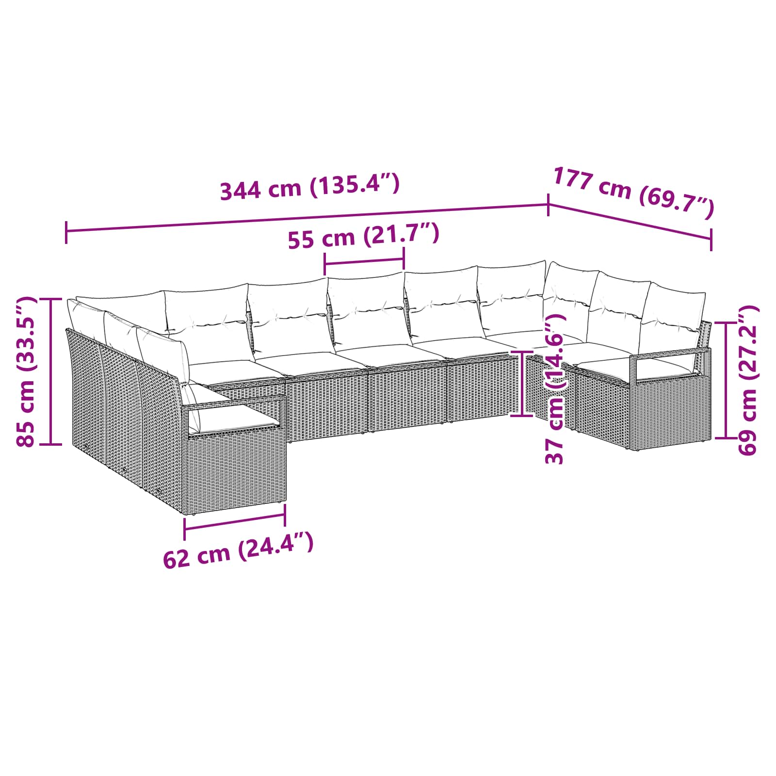 Set di divani con cuscino 10 pcs Marrone polyrattan | homemem39