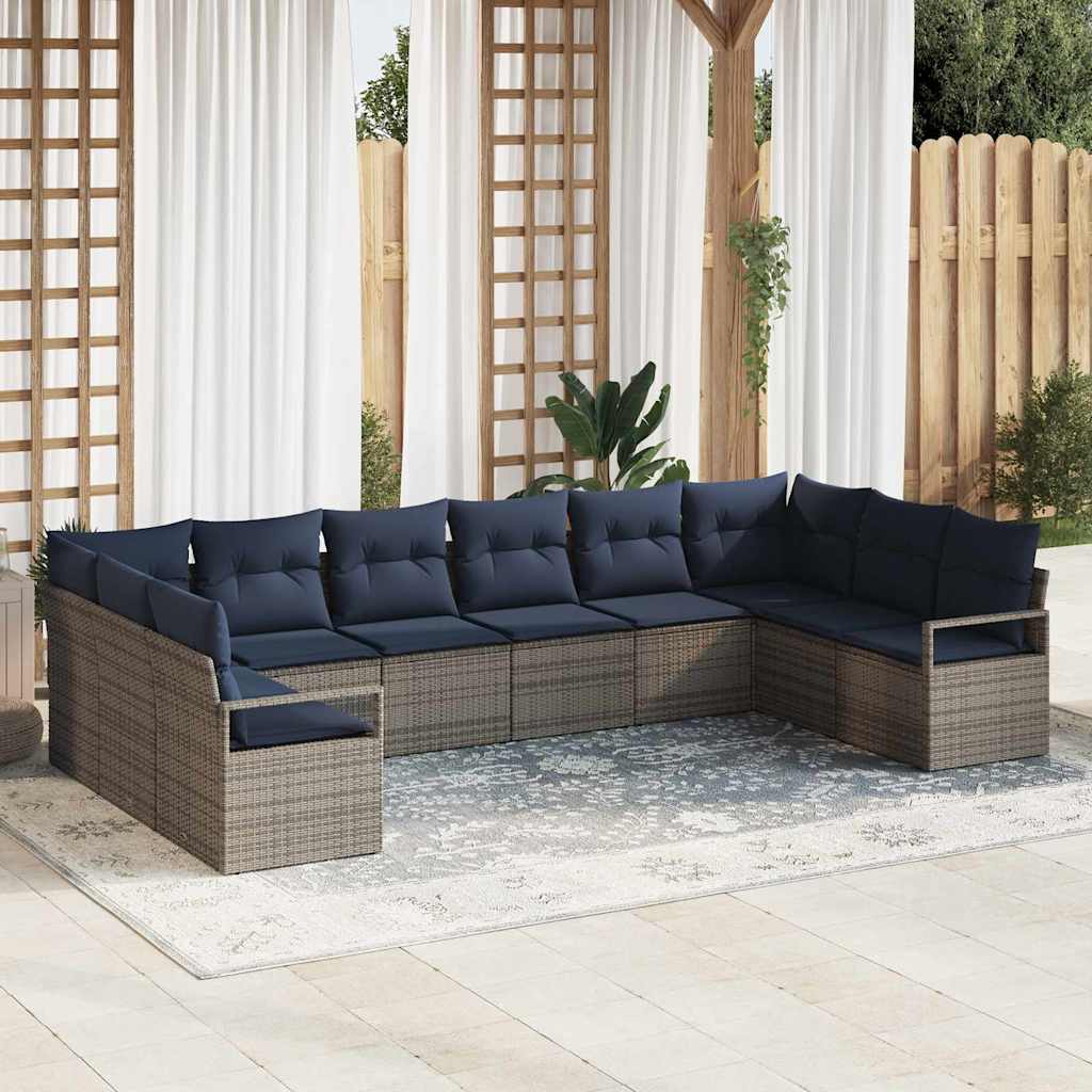 Set di divani con cuscino 10 pcs Grigio polyrattan | homemem39