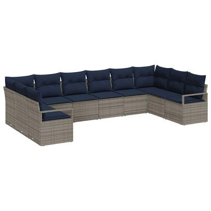 Set di divani con cuscino 10 pcs Grigio polyrattan | homemem39
