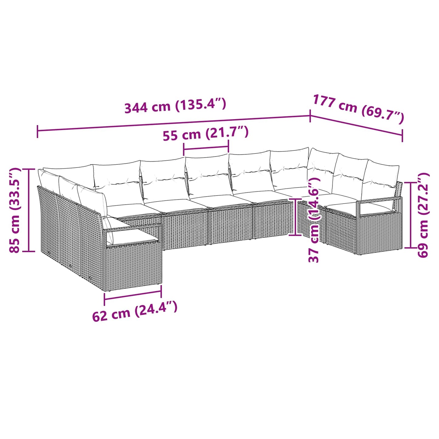 Set di divani con cuscino 10 pcs Grigio polyrattan | homemem39
