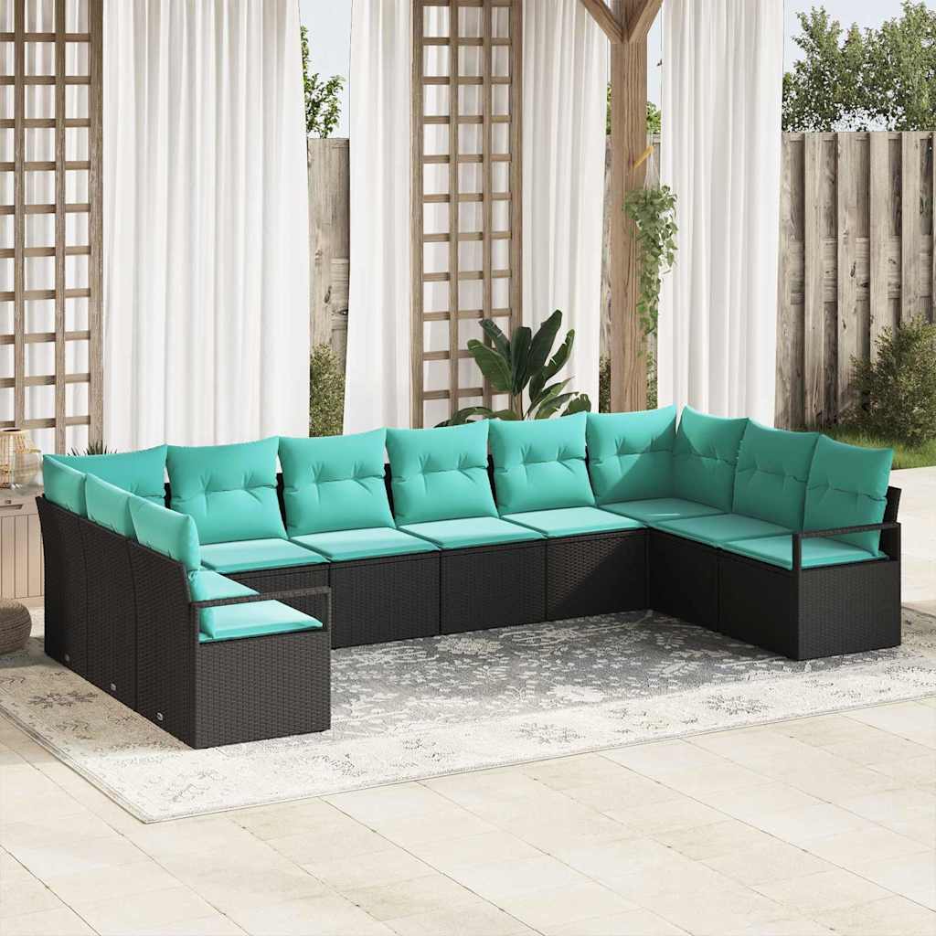 Set di divani con cuscino 10 pcs Nero polyrattan | homemem39