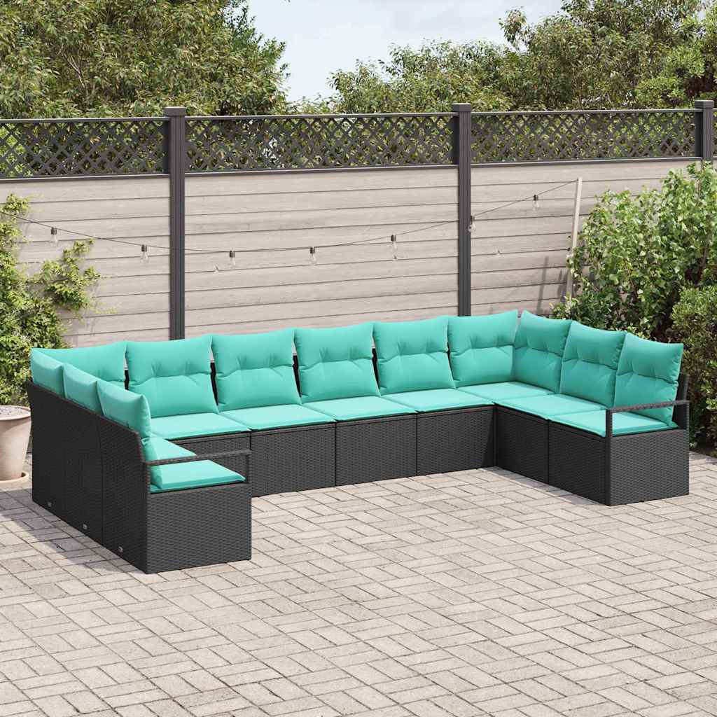 Set di divani con cuscino 10 pcs Nero polyrattan | homemem39