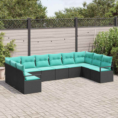 Set di divani con cuscino 10 pcs Nero polyrattan | homemem39