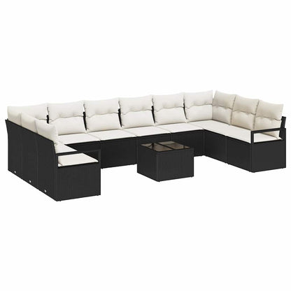 Set di divani con cuscino 11 pcs Nero polyrattan | homemem39