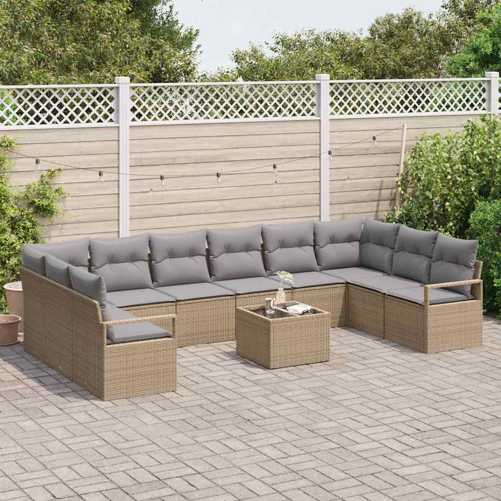 Set di divani con cuscino 11 pcs Beige polyrattan | homemem39