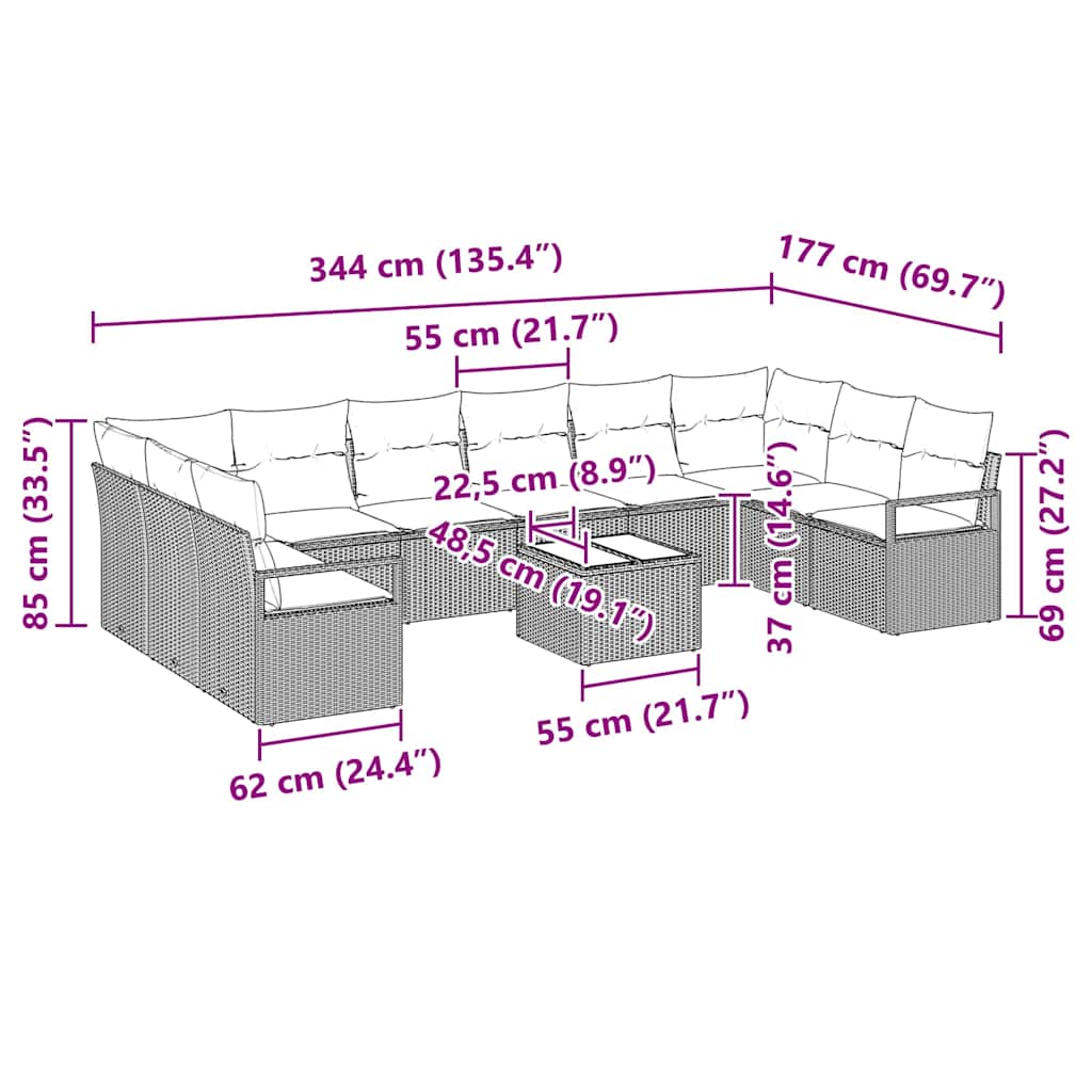 Set di divani con cuscino 11 pcs Beige polyrattan | homemem39