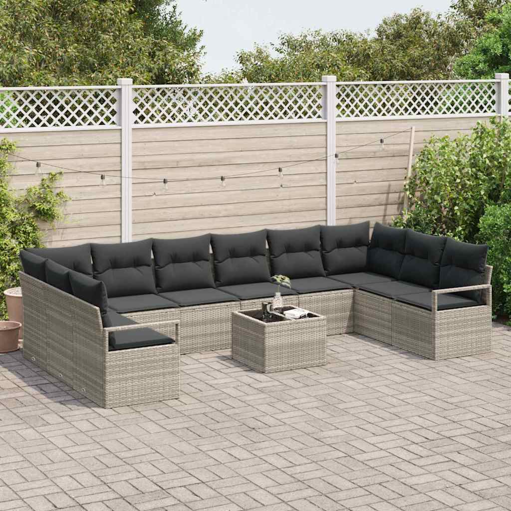 Set di divani con cuscino 11 pcs Grigio chiaro polyrattan | homemem39