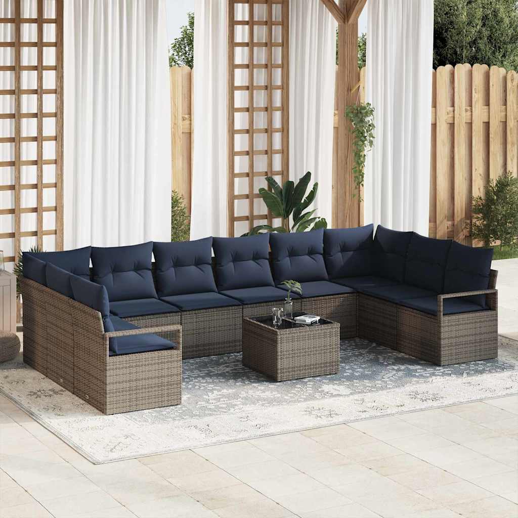Set di divani con cuscino 11 pcs Grigio polyrattan | homemem39