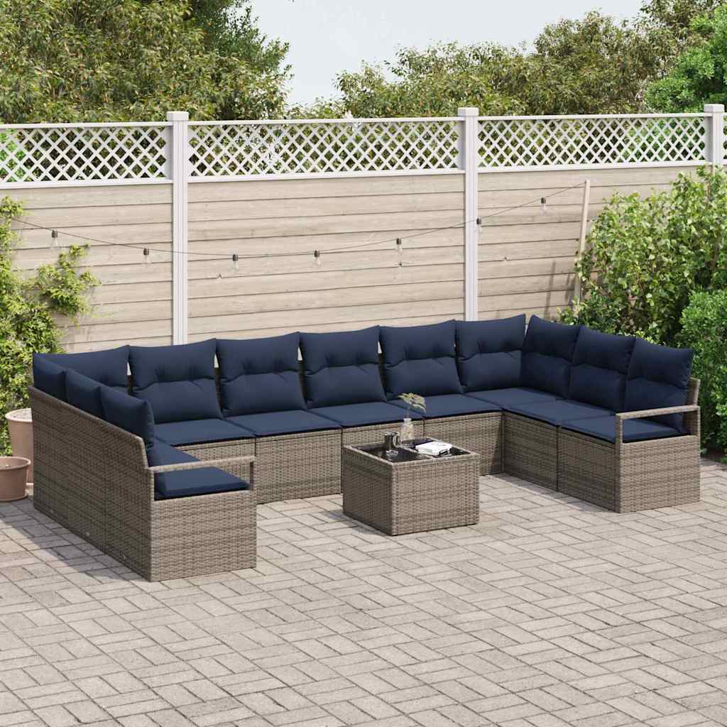Set di divani con cuscino 11 pcs Grigio polyrattan | homemem39