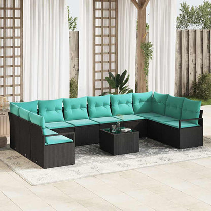 Set di divani con cuscino 11 pcs Nero polyrattan | homemem39