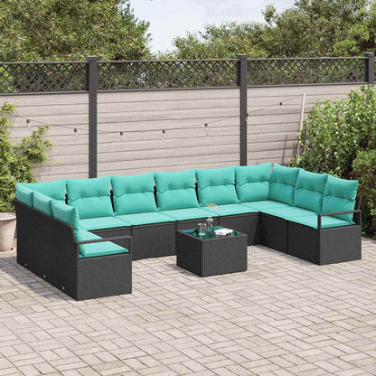 Set di divani con cuscino 11 pcs Nero polyrattan | homemem39