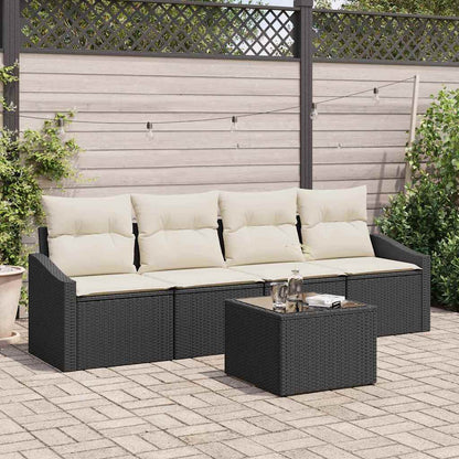 Set di divani con cuscino 5 pcs Nero e Crema polyrattan | homemem39