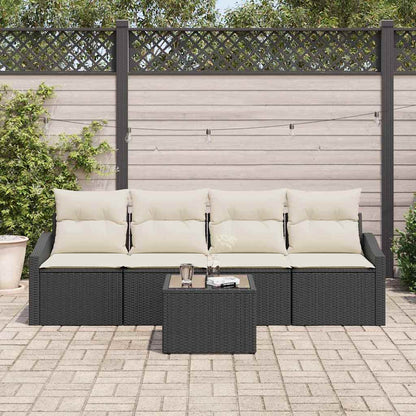 Set di divani con cuscino 5 pcs Nero e Crema polyrattan | homemem39