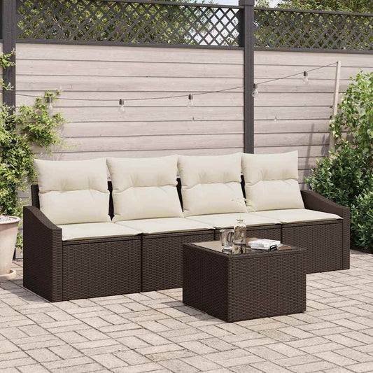 Set di divani con cuscino 5 pcs Marrone e Crema polyrattan