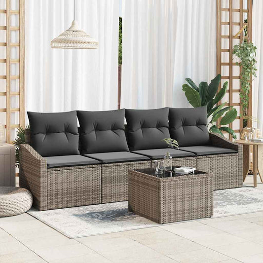 Set di divani con cuscino con cuscino 5 pcs Grigio polyrattan