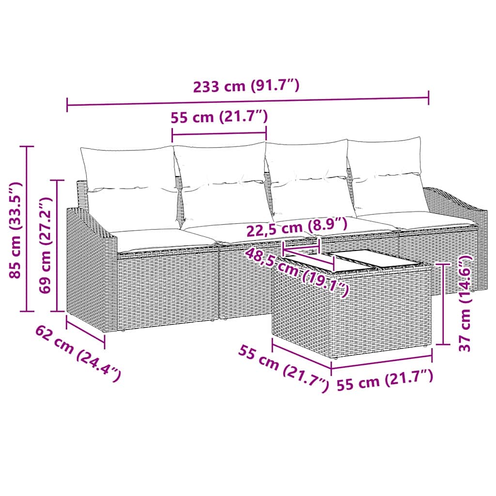 Set di divani con cuscino con cuscino 5 pcs Grigio polyrattan | homemem39
