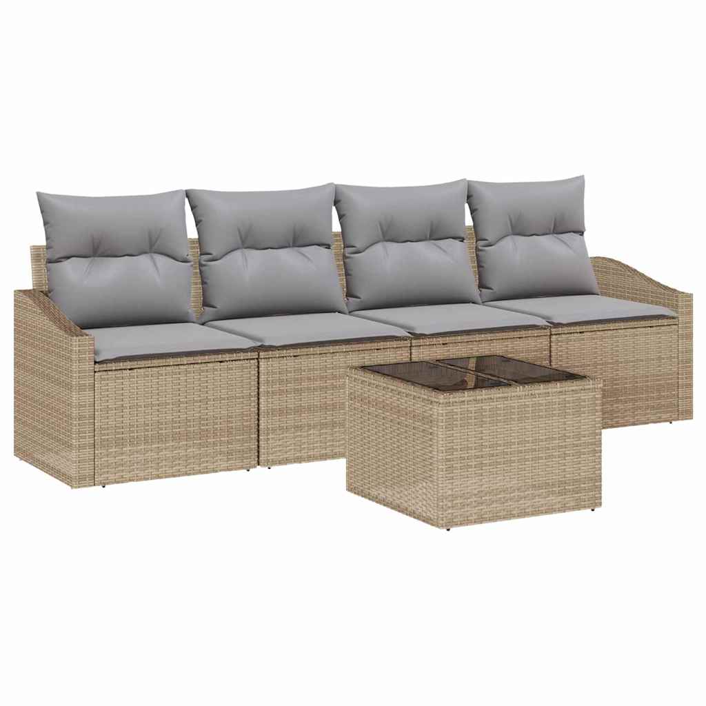 Set di divani 5 pcs Beige e Grigio Chiaro polyrattan | homemem39
