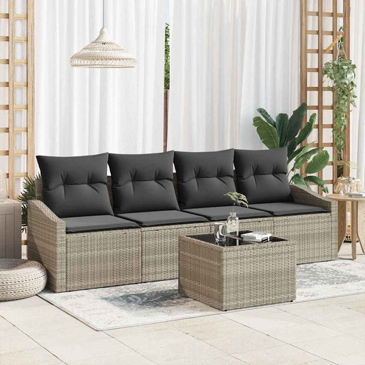 Set di divani con cuscino 5 pcs Grigio chiaro polyrattan