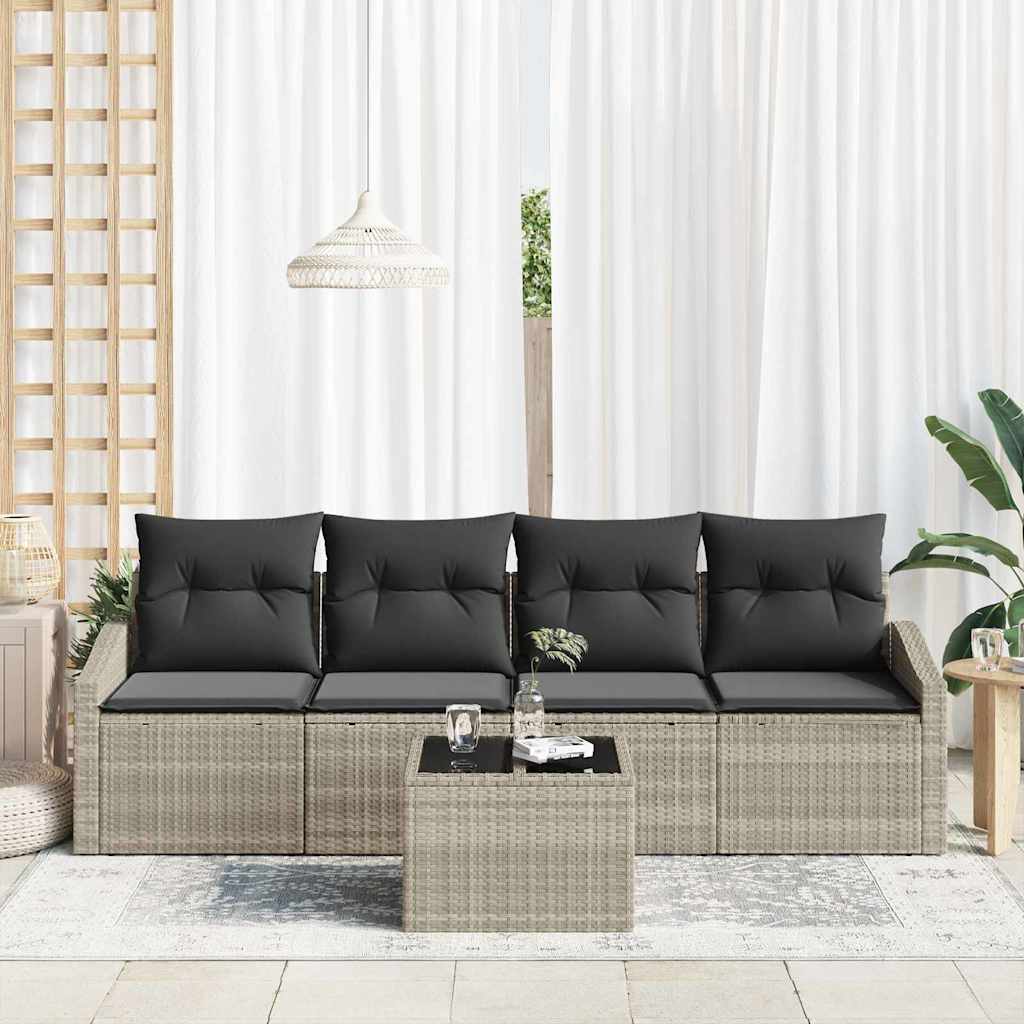 Set di divani con cuscino 5 pcs Grigio chiaro polyrattan | homemem39