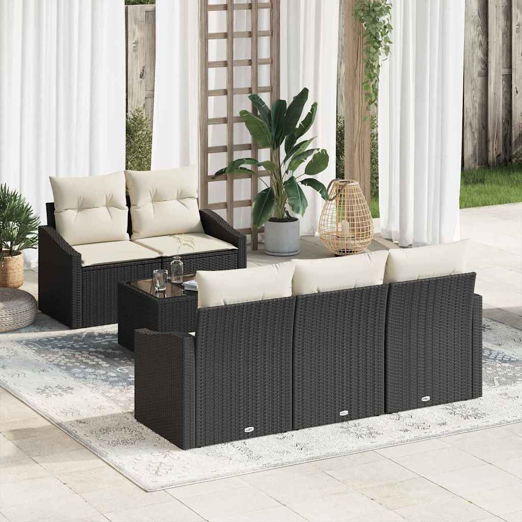 Set di divani con cuscino 6 pcs Nero e Crema polyrattan | homemem39