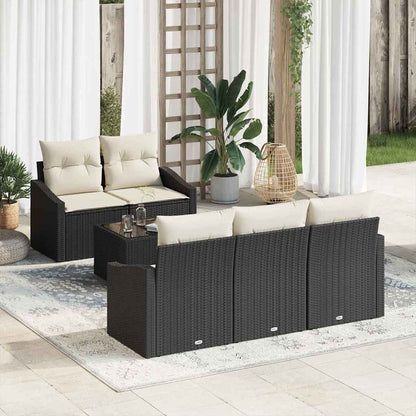 Set di divani con cuscino 6 pcs Nero e Crema polyrattan | homemem39