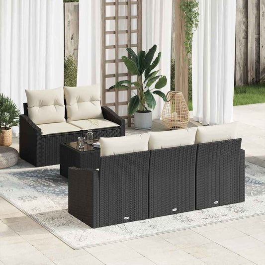 Set di divani con cuscino 6 pcs Nero e Crema polyrattan