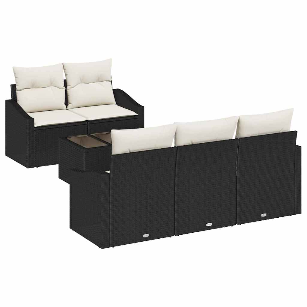 Set di divani con cuscino 6 pcs Nero e Crema polyrattan | homemem39