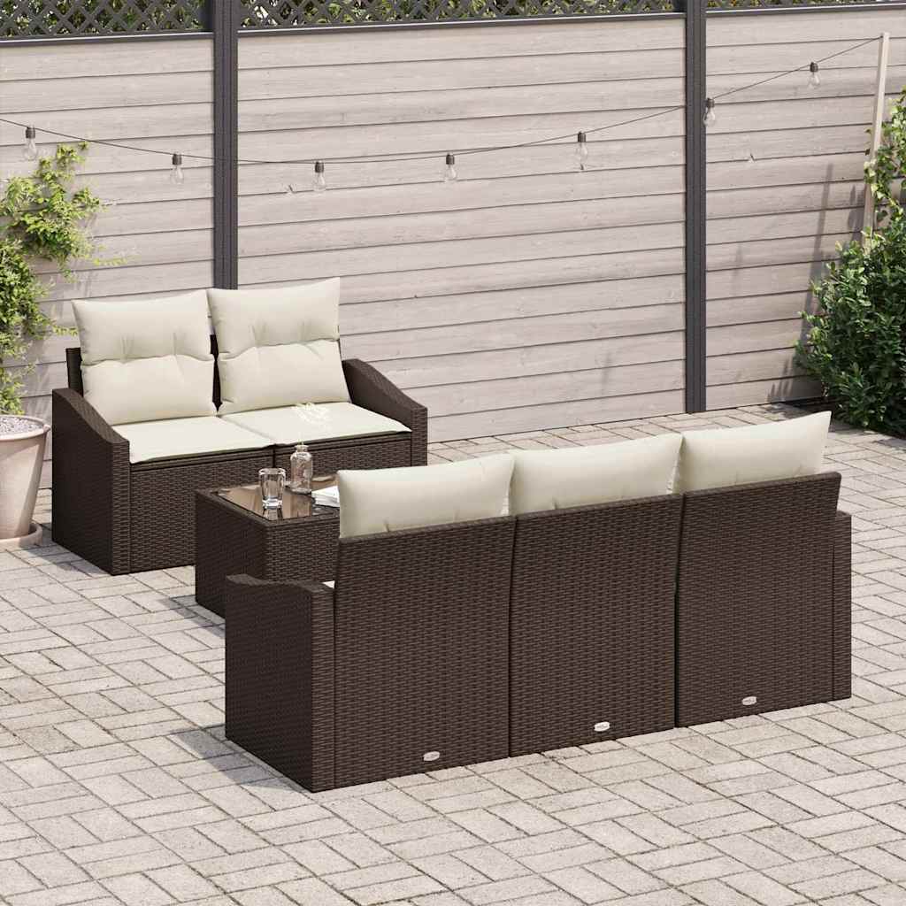Set di divani con cuscino 6 pcs Marrone e Crema polyrattan | homemem39