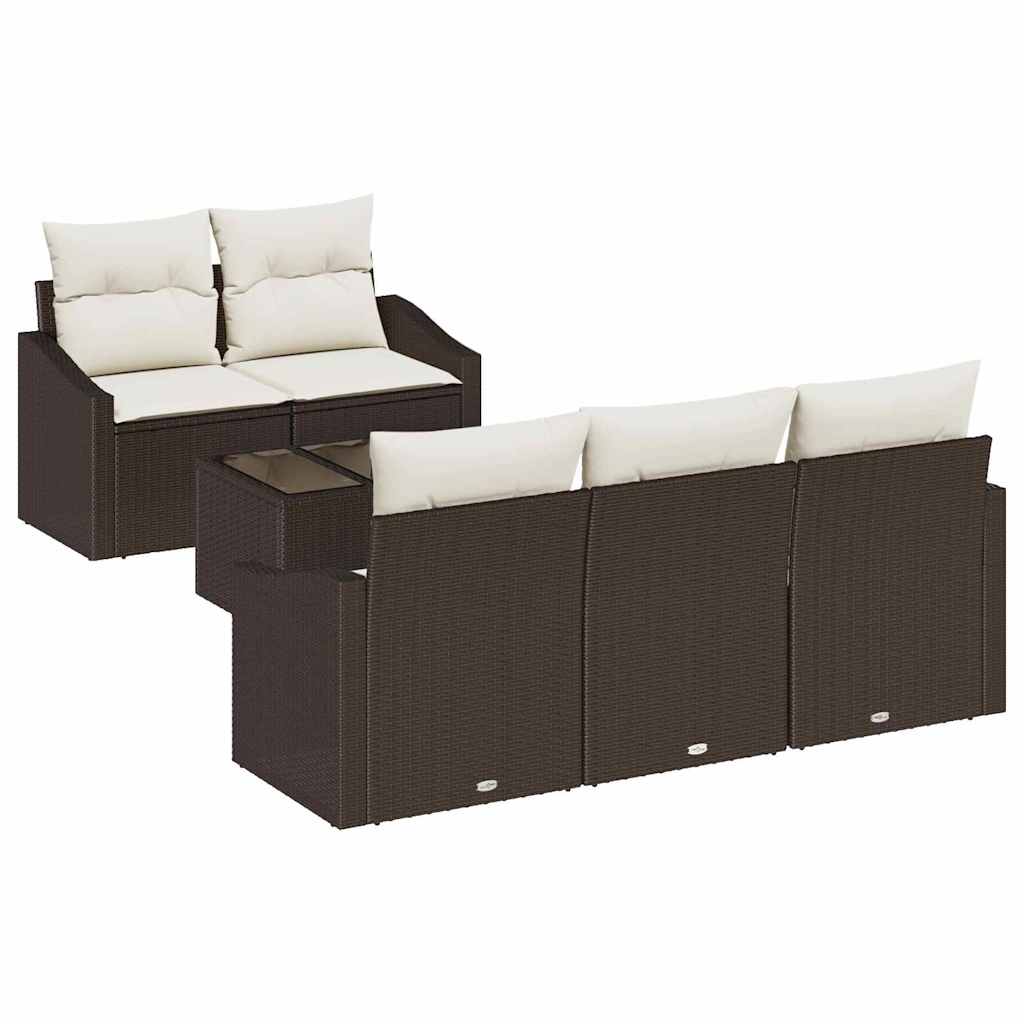 Set di divani con cuscino 6 pcs Marrone e Crema polyrattan | homemem39