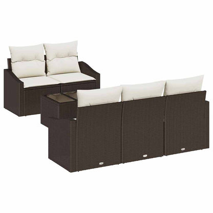 Set di divani con cuscino 6 pcs Marrone e Crema polyrattan | homemem39