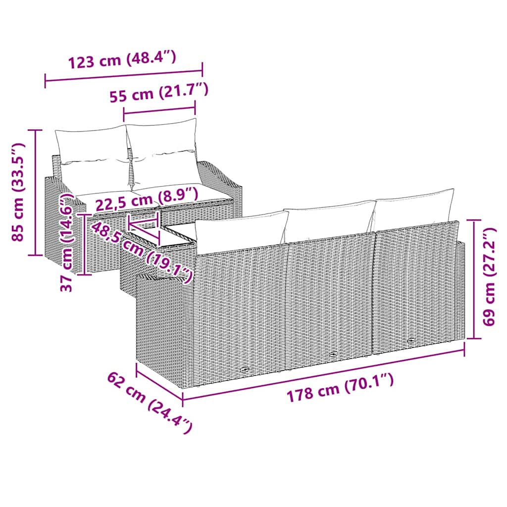 Set di divani con cuscino con cuscino 6 pcs Grigio polyrattan | homemem39