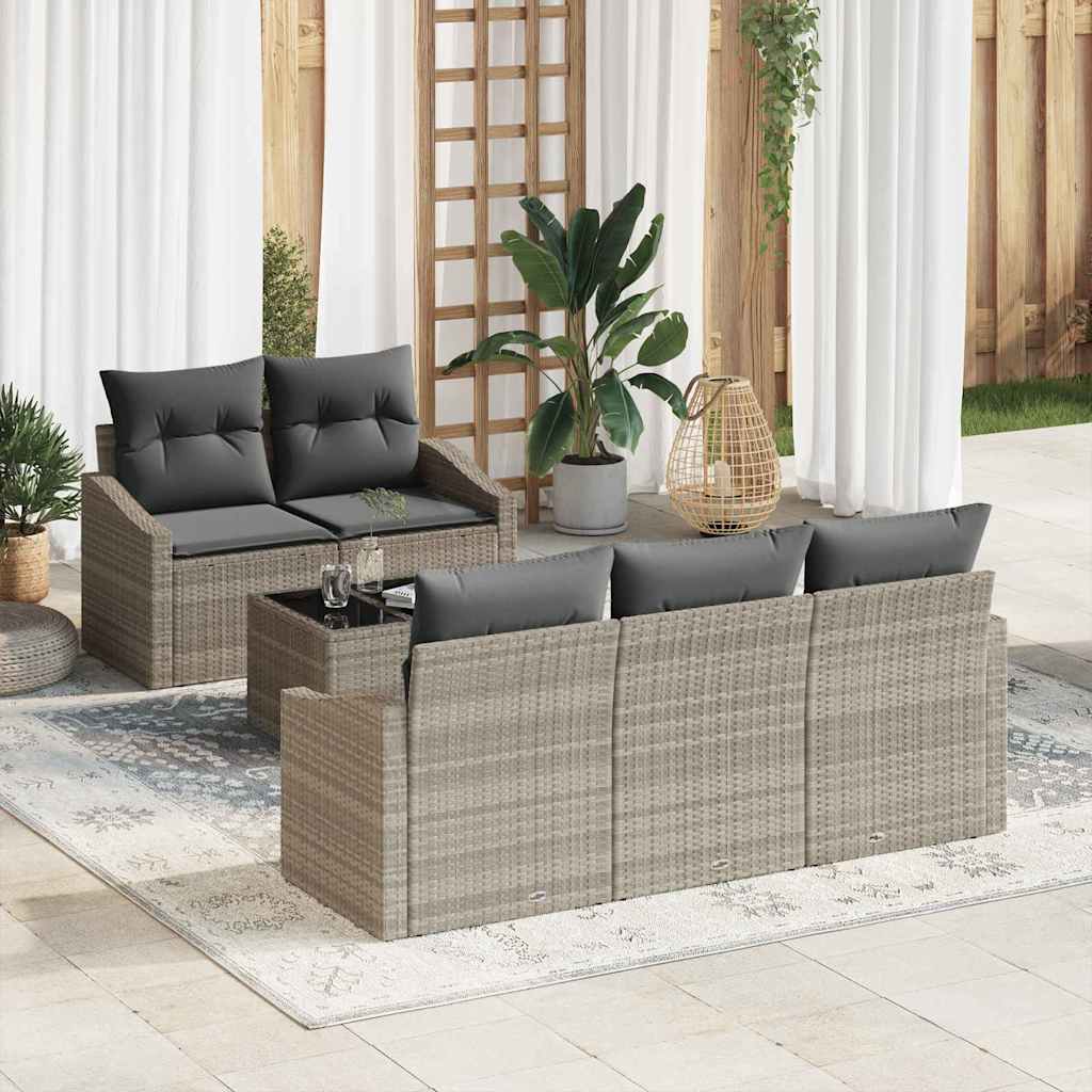 Set di divani con cuscino 6 pcs Grigio chiaro polyrattan | homemem39