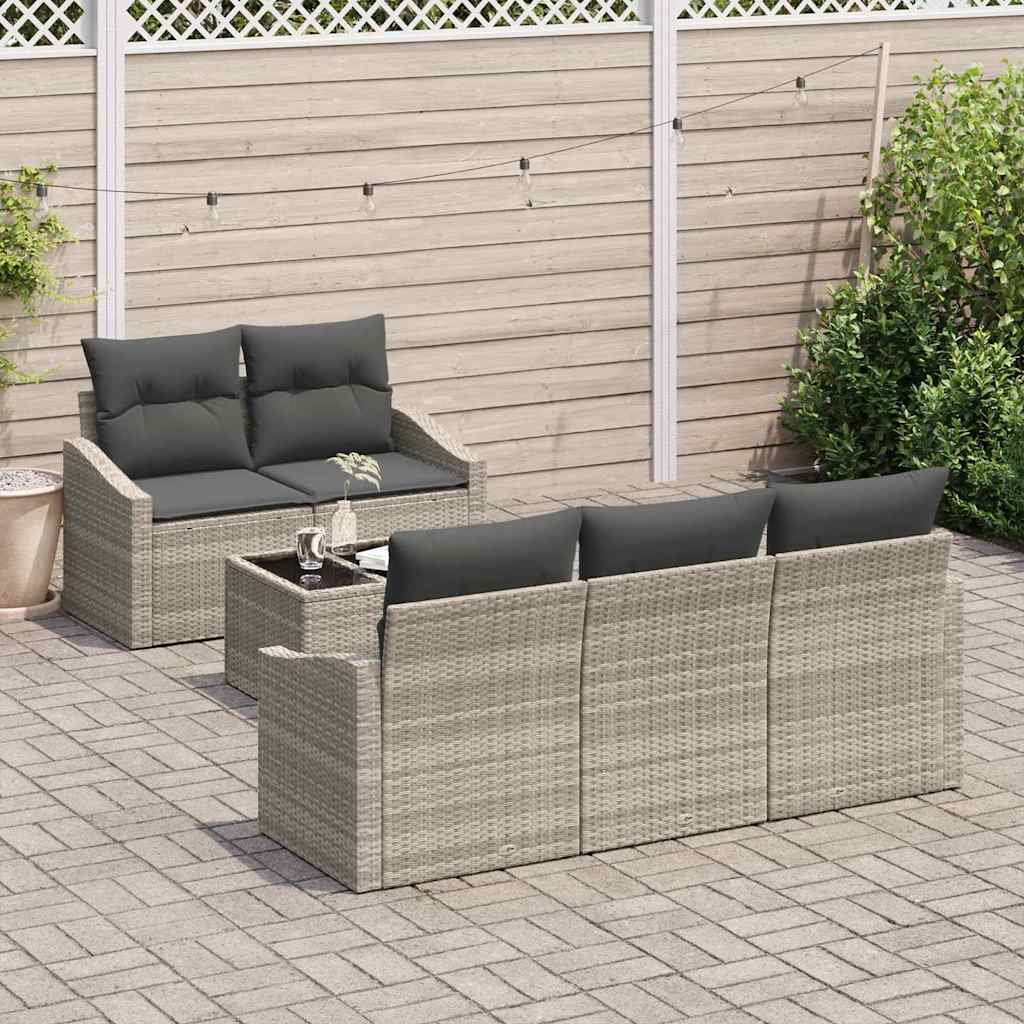 Set di divani con cuscino 6 pcs Grigio chiaro polyrattan | homemem39