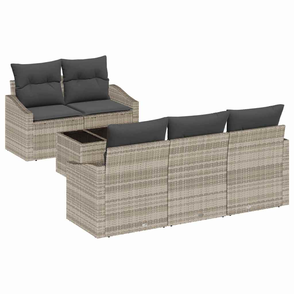 Set di divani con cuscino 6 pcs Grigio chiaro polyrattan | homemem39