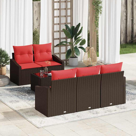 Set di divani 6 pz 3-Numero di posti Marrone e Rosso polyrattan | homemem39