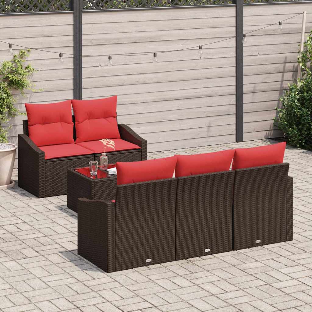 Set di divani 6 pz 3-Numero di posti Marrone e Rosso polyrattan | homemem39